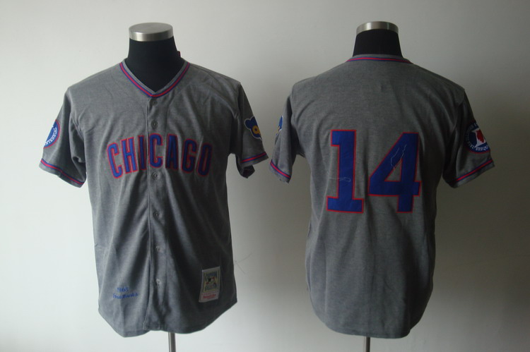 Mitchell And Ness 1968 Cubs #14 Ernie Banks Grey Stitched Throwback MLB Jersey - Click Image to Close